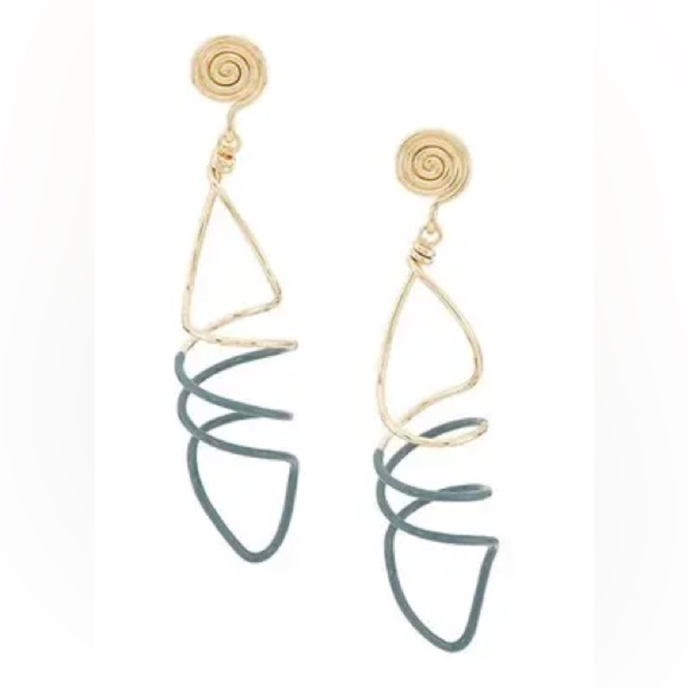 Tory Burch Gold and Green Spiral Earrings